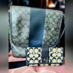 Coach Gray and Black Crossbody Bag with Matching Wallet